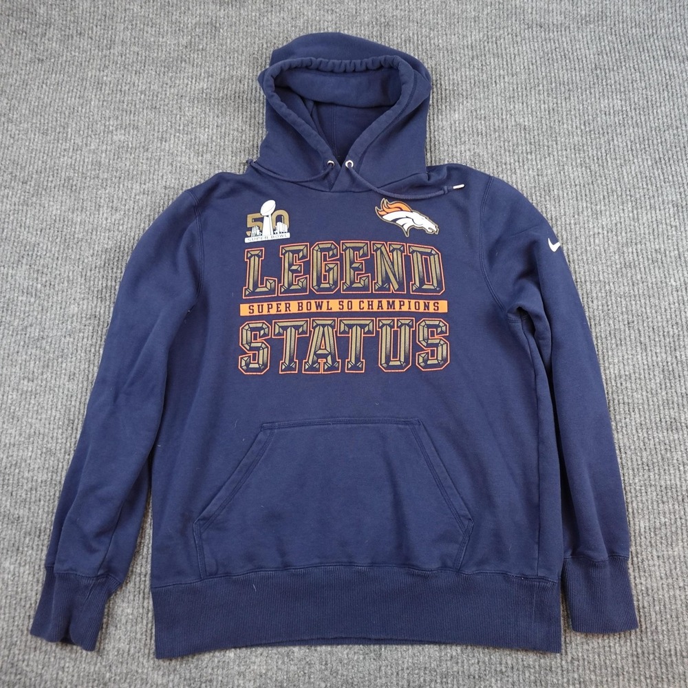 Denver Broncos Sweatshirt Hoodie Mens Large Blue NFL Football Nike Super Bowl 50